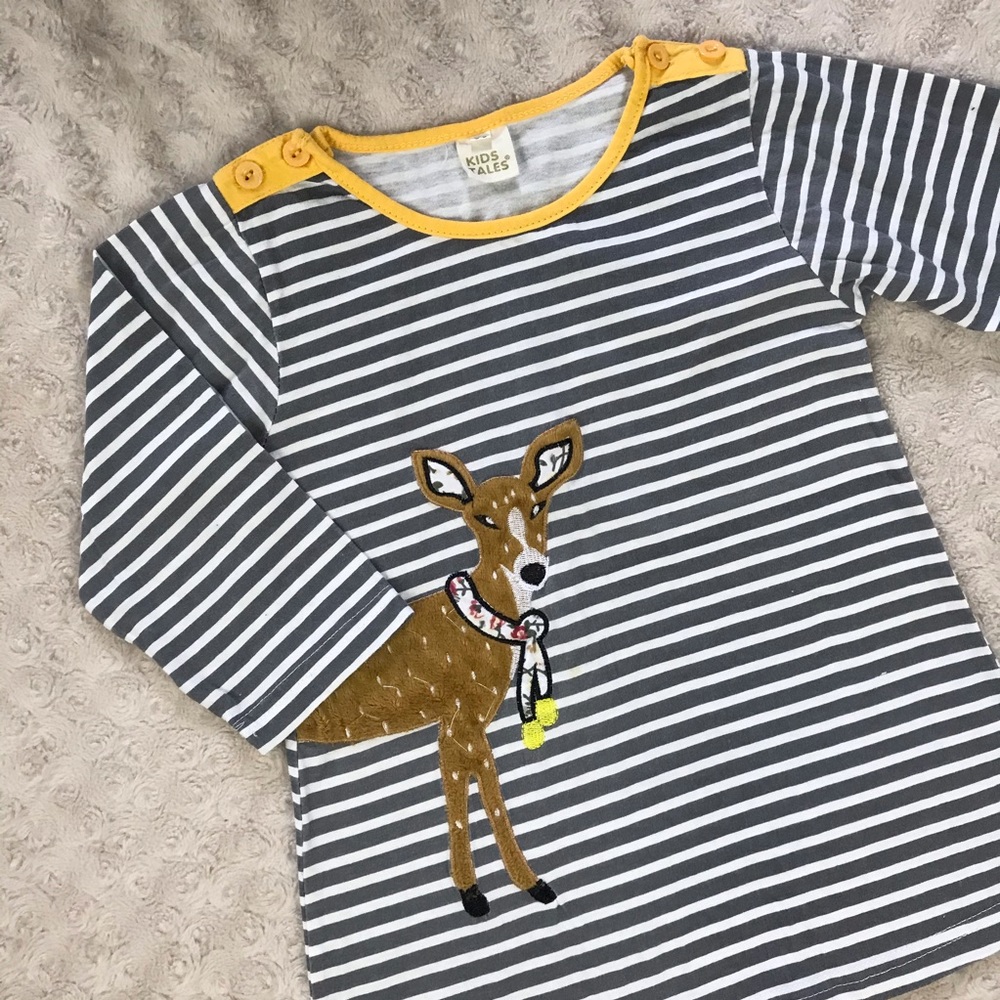Kids Tales Tunic Dress Deer Stripes Gray White